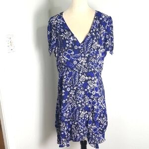 J. Crew Blue, Black & White Floral Faux-Wrap Dress, Size 14